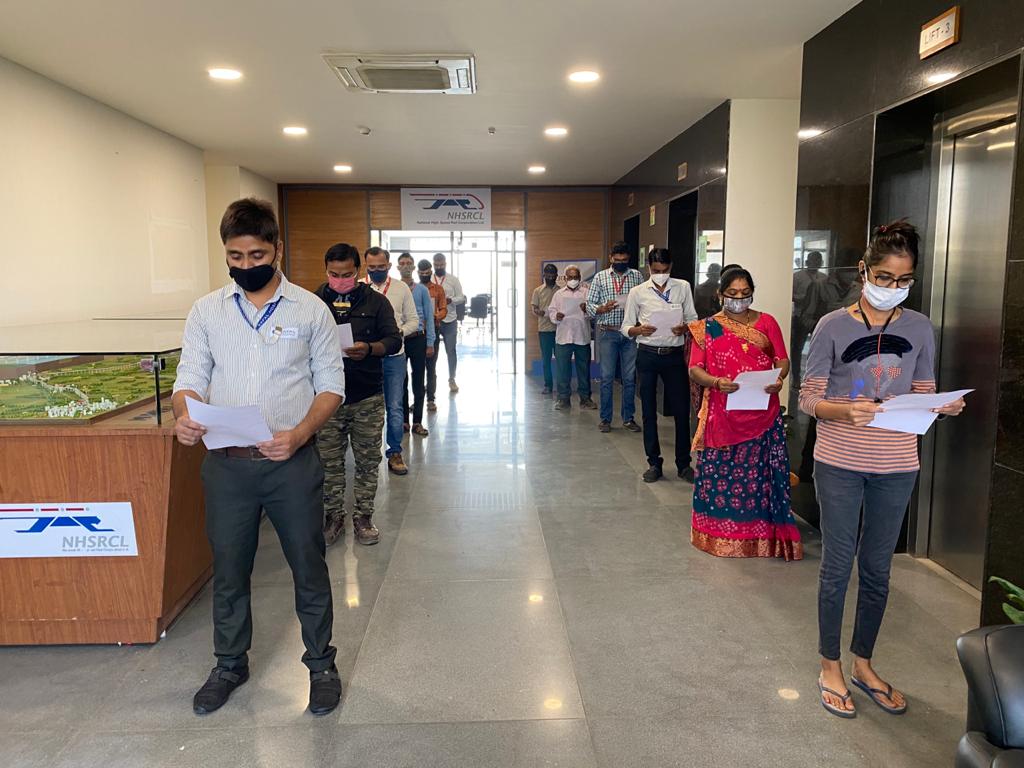 રાષ્ટ્રીય એકતા દિવસ 2020: કોર્પોરેટ અને પ્રોજેક્ટ ઓફિસોમાં તમામ NHSRCL અધિકારીઓ દ્વારા પ્રતિજ્ઞા લેવામાં આવી